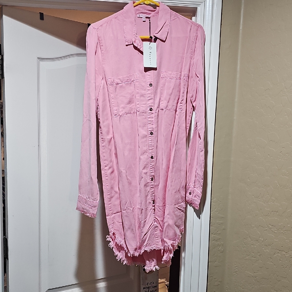 Pink Button-Up Shirt Dress